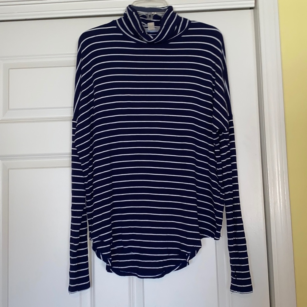 Michael Kors Navy and white striped kowl neck long sleeve ribbed shirt